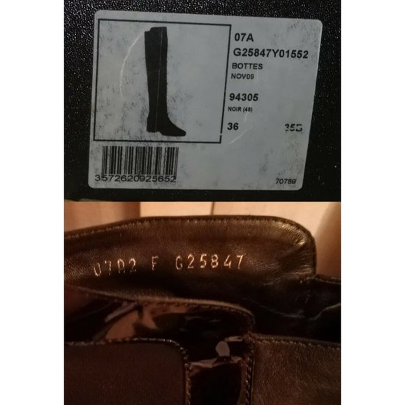 CHANEL 36 Black Nappa & Patent Leather OTK OVER KNEE BOOTS Metal Logo - Picture 8 of 12